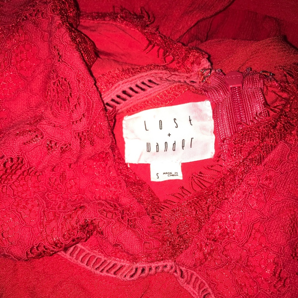 UO Lost + Wander Red Lace Gauzy Jumpsuit Romper - Picture 4 of 5